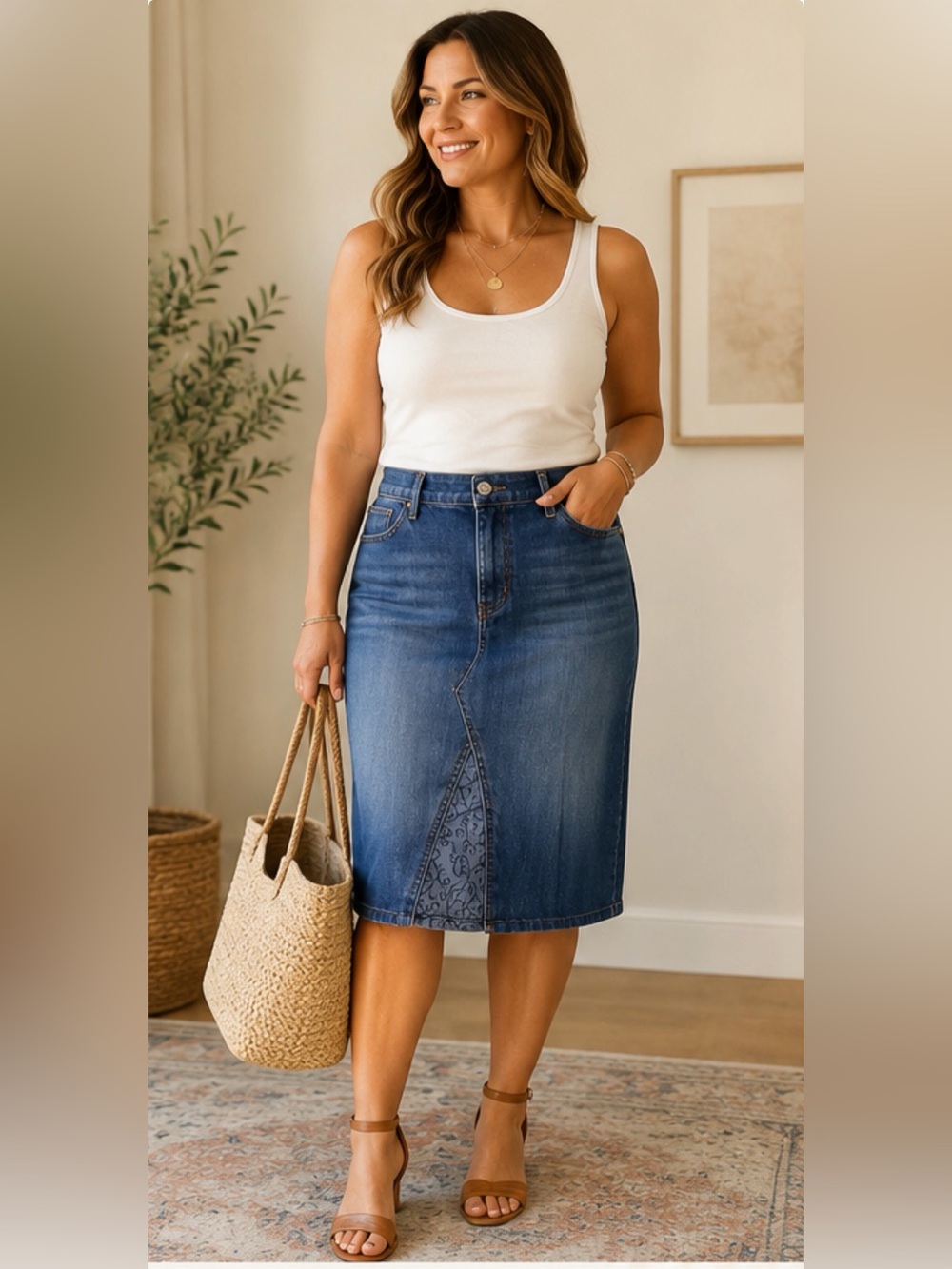 Levi’s 525 Perfect Waist Straight Leg Denim Skirt Women’s Size 32 Blue Midi
